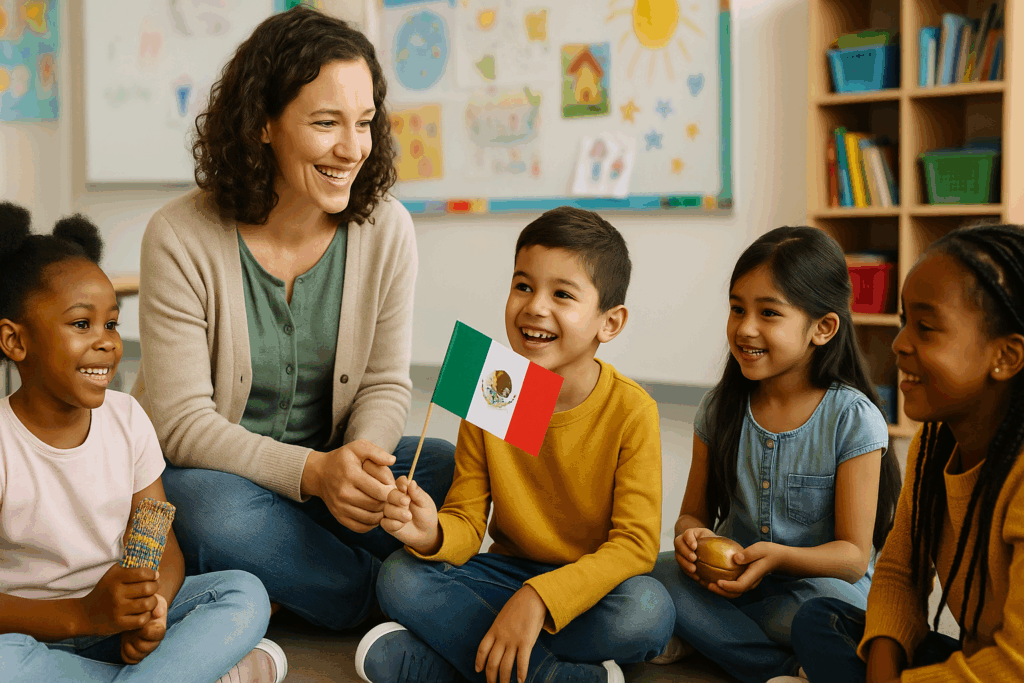 Teacher and students sharing cultural traditions together