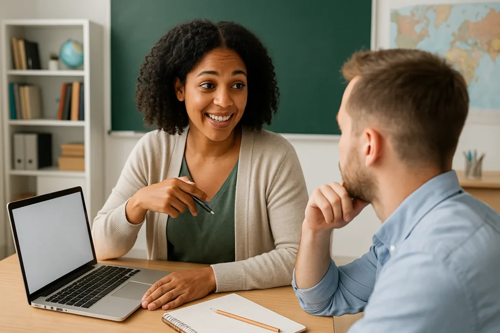 Teacher collaborating in professional development meeting